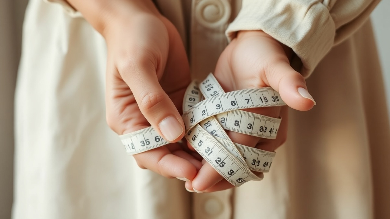 Illustration showing how to measure bust, waist, and hips with a tape measure